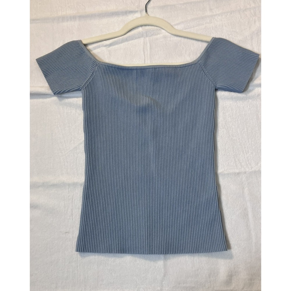 Aritzia Babaton Sculpt Knit Squareneck Top Womens S Blue Off-the-shoulder Casual